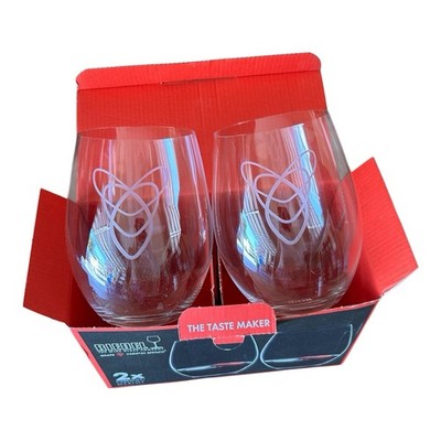 Riedel O Wine Tumbler Set of 2 Crystal Cabernet Merlot Celtic Knot Etched Boxed