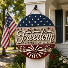 Patriotic Wooden Door Hanger America 250 Sign 4th of July Freedom Porch Decor