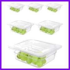 6 Pack Food Pan with Lids,1/6 Size Shatterproof Stackable Plastic Hotel Food ...