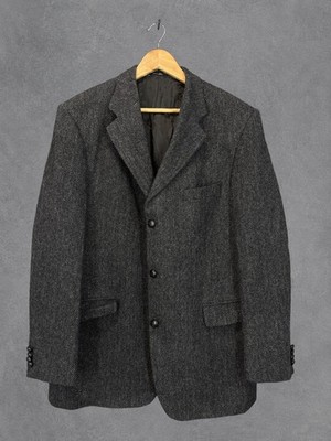 Christian Berg Harris Tweed Sakko Herren 46R Grau 3 Knopf Country Shooting Coat