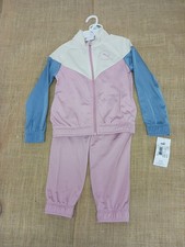 Puma Girls Tricot Track Jacket and Pant Jogger Set Color Block Pink/Blue Size 5