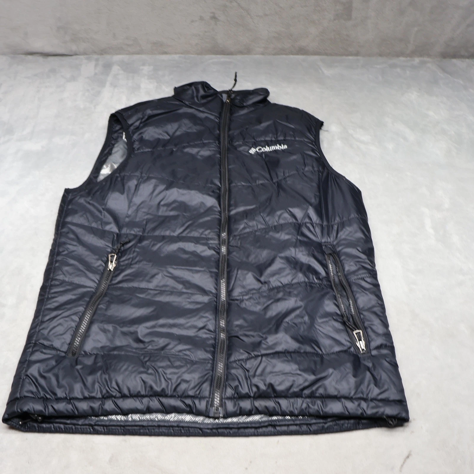 Columbia Vest Men Medium Black Quilted Omni-Heat Light Full Zip Insulated Puffer
