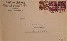 Los v. 12.09  -   Postkarte aus  K&ouml;slin  in Pommern  1922