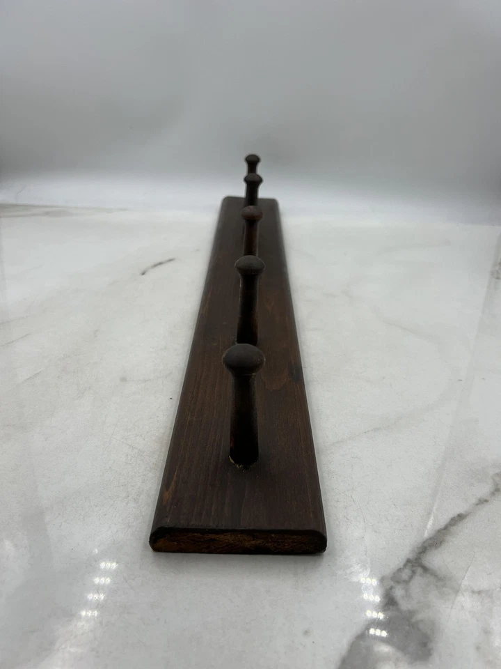 Estante de clavijas de madera vintage montado en la pared 6 ganchos abrigo sombrero soporte para llaves madera oscura 24 pulgadas Foto 4 de 4