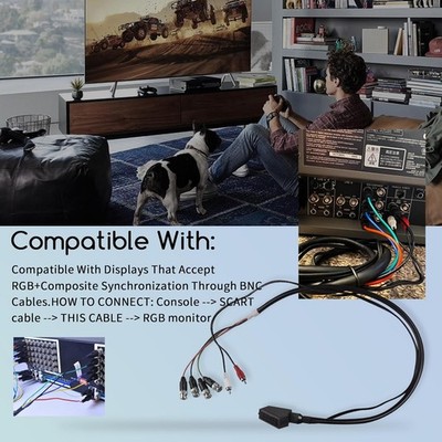 Female RGB SCART to 4 BNC + Audio Cable Fits Saturn,Super Nint-endo,Neo-Geo,etc.