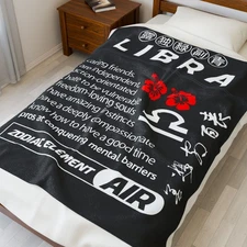 Libra Zodiac Velveteen Plush Blanket, Cozy Astrology Throw, Perfect Gift