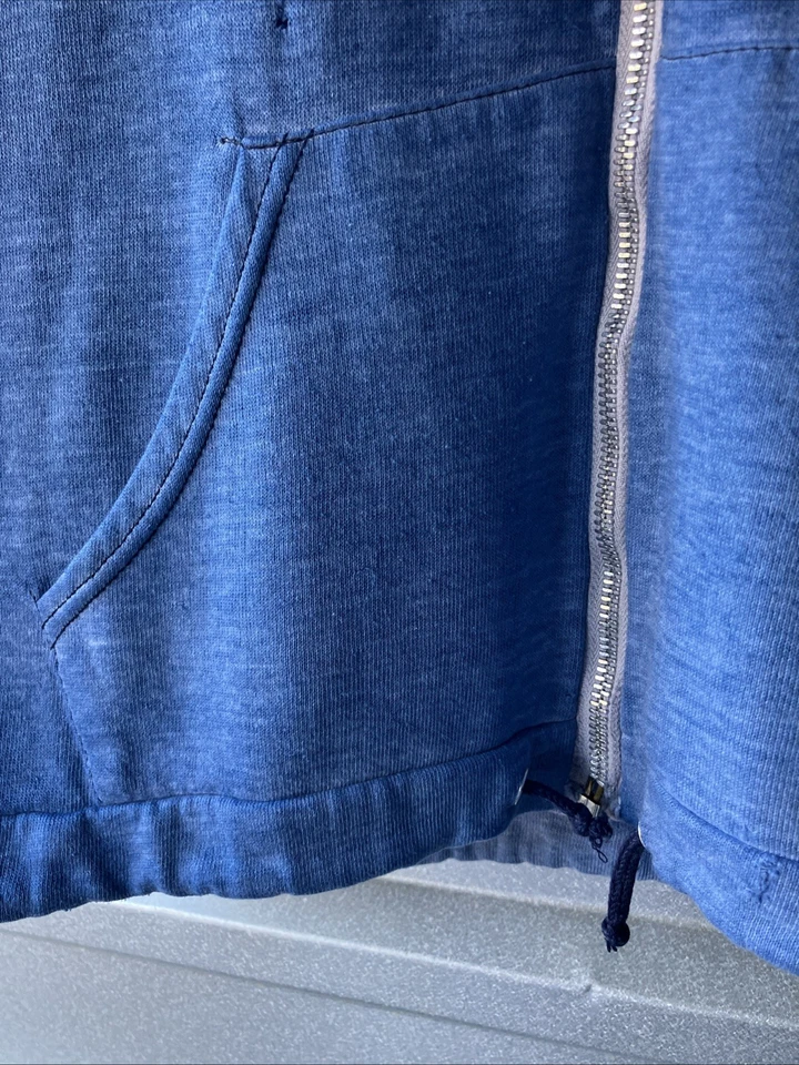 Sudadera con Capucha Vintage Años 70 Azul Cremallera Papel Raglán Fino Med/Lg 23x24 Grunge Thrashed Foto 4 de 4