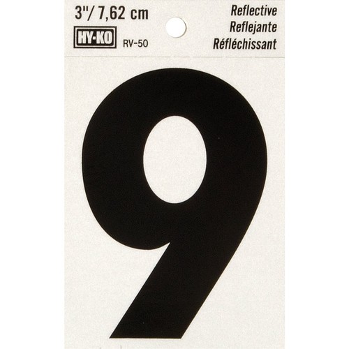 Hy-Ko Vinyl 3 In. Reflective Adhesive Number Nine RV-50-9 Pack of 10 Hy-Ko