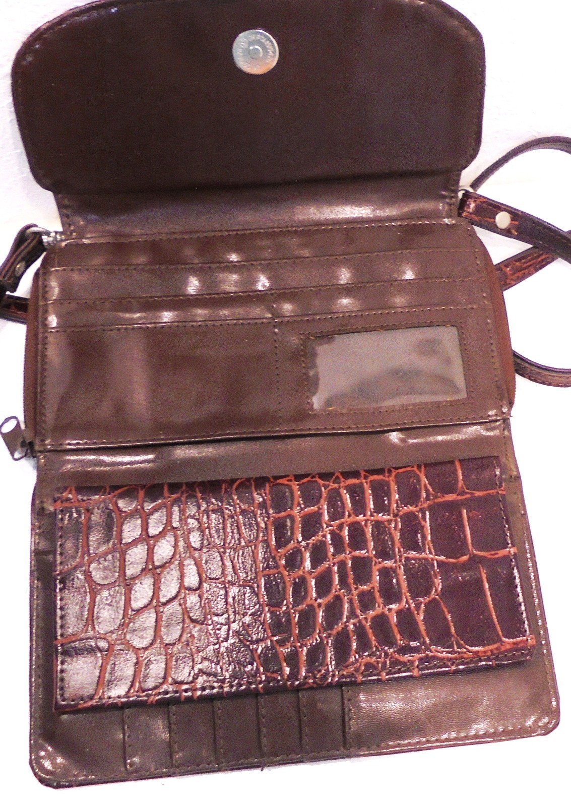 Brownish Red Embossed Crocodile Pattern Crossbody… - image 8