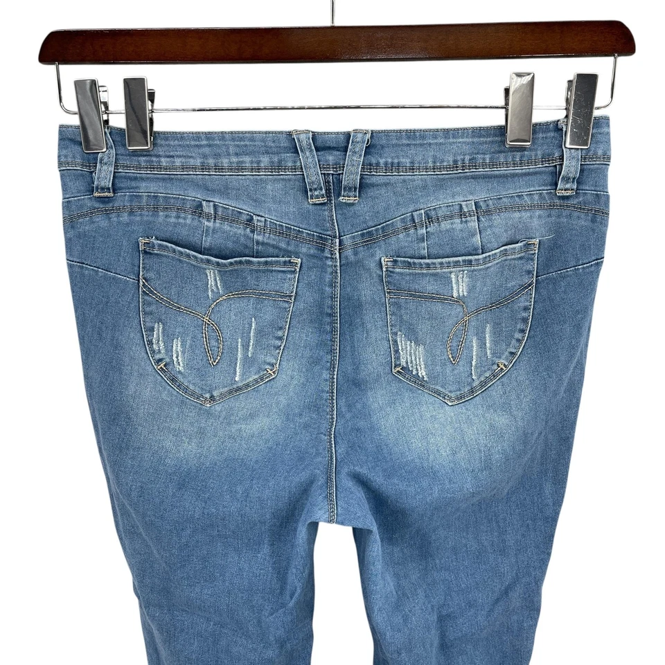 YMI Wanna Betta Butt Jeans Women Size 16 Blue Mid Rise Distressed Skinny Ankle - Image 4 of 4
