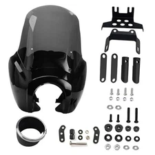 FATECIM Motorcycle 5.75" Headlight Fairing with 15" Smoke 15" Smoke Windscreen