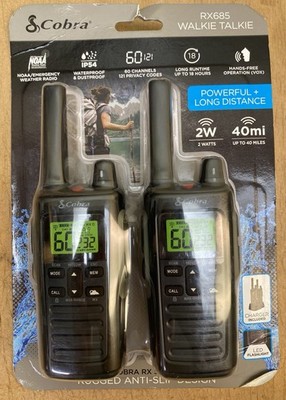 Cobra RX685 Walkie Talkie Two-Way Radio 60 Channel 40 Mile Radius Flashlight New