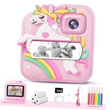 Kids Camera Instant Print, 48MP 1080P Kids Digital Camera with Silicone Pink