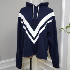TORY BURCH Sports Navy Blue French Terry Chevron Pullover Hoodie Women's Size S