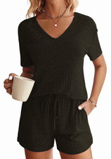 2 Piece Sets Summer Pajamas Womens Tops and Shorts Sleepwear Outfits Lounge Sets