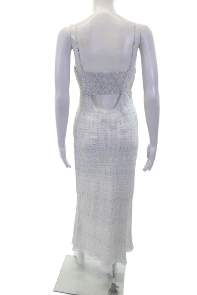 Vestido para mujer Intermix estampado de seda recortado sin mangas forrado blanco azul talla 0 Foto 3 de 4