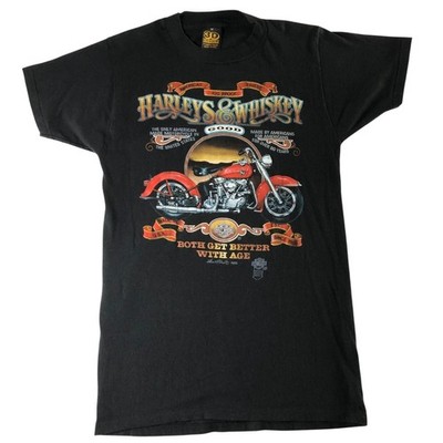 3D Emblem Men s Vintage Harleys & Whiskey Graphic T-Shirt Medium Made USA Black