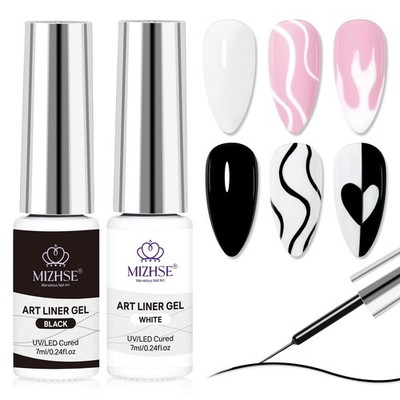 Gel Liner Nail Art, White and Black Painting Gel Polish, Glossy Effect Drawin.
