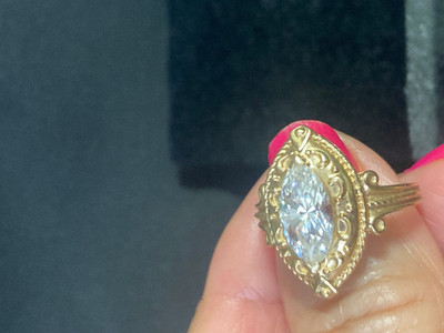 Solid 14k Victorian Style Marquise CZ Ring