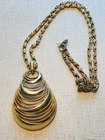 Vintage Jewelry 16" LONG Signed TRIFARI Large Gold Tone Swirl Pendant Necklace