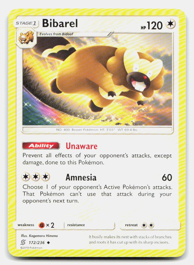 Bibarel 172/236 Uncommon Unified Minds Pokemon NM