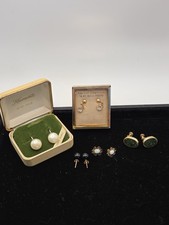 Mixed Lot Of Gold Filled And Gold Post Earrings Vintage, Opal, Jade, Pearl, Onyx