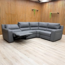 Furniture Village ‘Viali’ corner Sofa Verona Blue Leather Solid Power Recliner