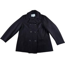 Vintage USA Made Wool Pea Coat XL MP72132 Navy Anchor Buttons Military Style EUC