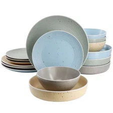 Emilia 16-Piece Assorted Double Bowl Stoneware Dinnerware Set Service for 4 in S