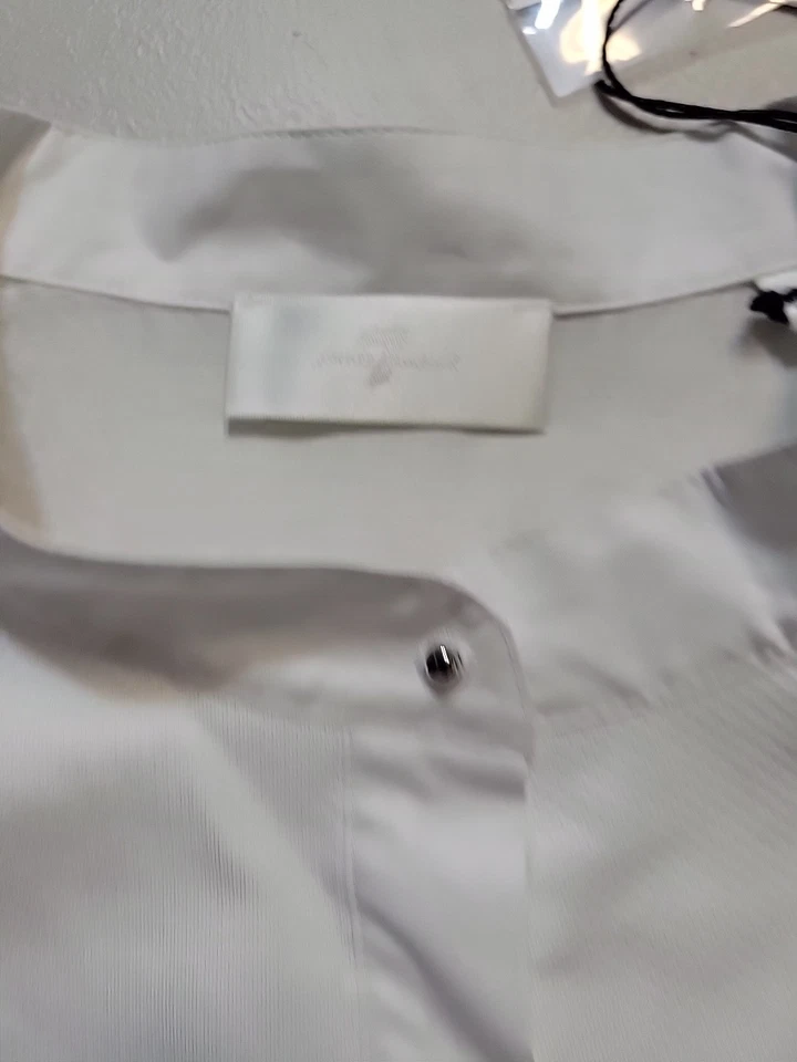 Blusa 7 for All Mankind L de lino mezcla de seda marfil popplin manga 3/4 transparente Foto 4 de 4