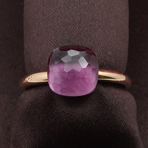 Pomellato Nudo 18K Yellow Gold Faceted Amethyst Ring Size 7.5 Box & Case