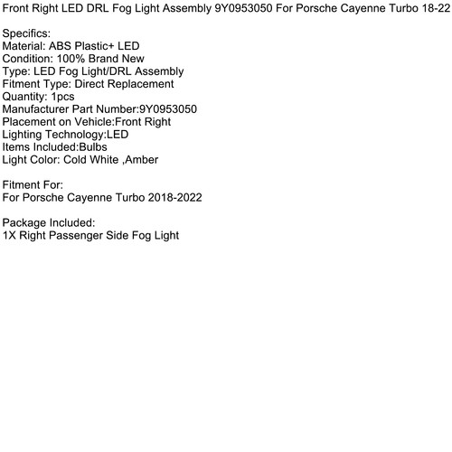 Front Right LED DRL Fog Light Assembly 9Y0953050For Porsche Cayenne Turbo 18-22 - Picture 7 of 10