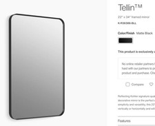 Kohler - Essential Rectangular Mirror-Tellin - Black Matte 22" X 34" R36386-BLL