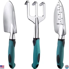 FANHAO 3-Pc Garden Tool Set ? Trowel, Transplanter & Hand Rake, Aluminum