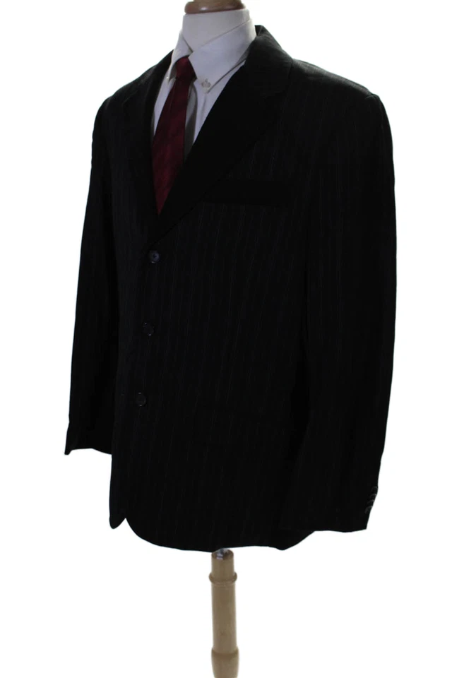 Blazer Marc Ecko Para Hombres Texturizado Forrado Botón Manga Larga Rayas Negro Talla XL Foto 3 de 4