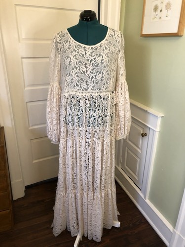 Mia Joy Stufenkleid elfenbeinfarben transparent Blumenspitze mit langen Ärmeln, XXL - Bild 1 von 6