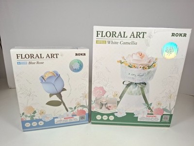 ROKR 3D-Set ROKR weiße Kamelie & blaue Rose Kunststoffpuzzle zum Selbermachen Brandneu in Box