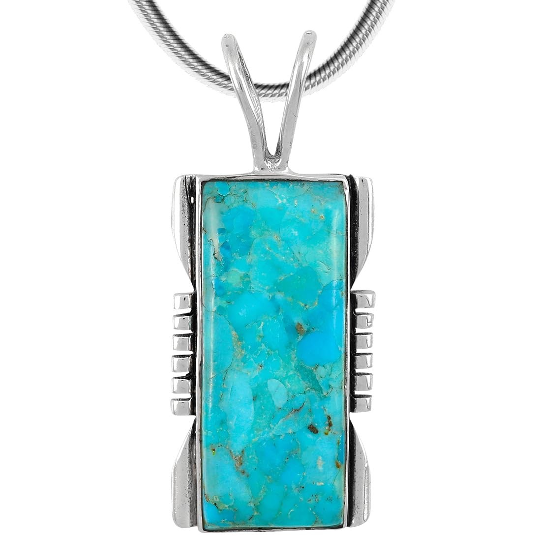 Sterling Silver Turquoise Pendant Necklace With 20 Inch Stainless Chain
