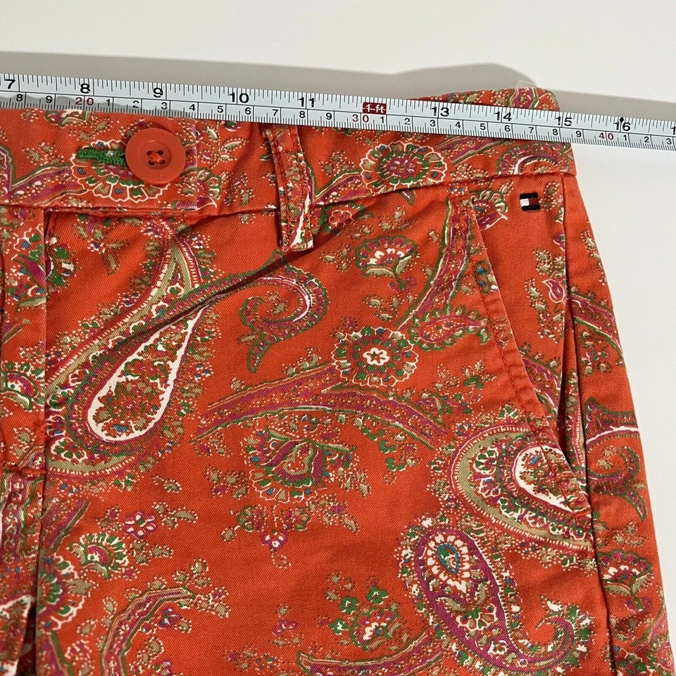 Tommy Hilfiger Mujer Pantalones Cortos de Algodón Cachemira Talla 2 Naranja Verde Blanco Informal Foto 4 de 4