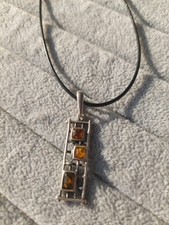 925 Silber Bernstein Anhänger Kette Naturstein Amber Pendant Damen Schmuck🧡💫