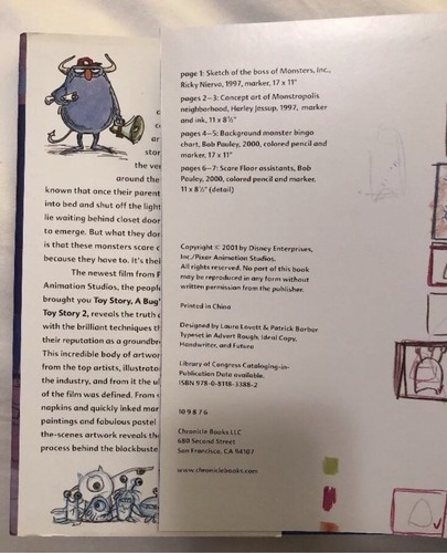 THE ART OF MONSTERS INC Disney Pixar John Lasseter Hardcover Excellent Condition - Picture 5 of 6