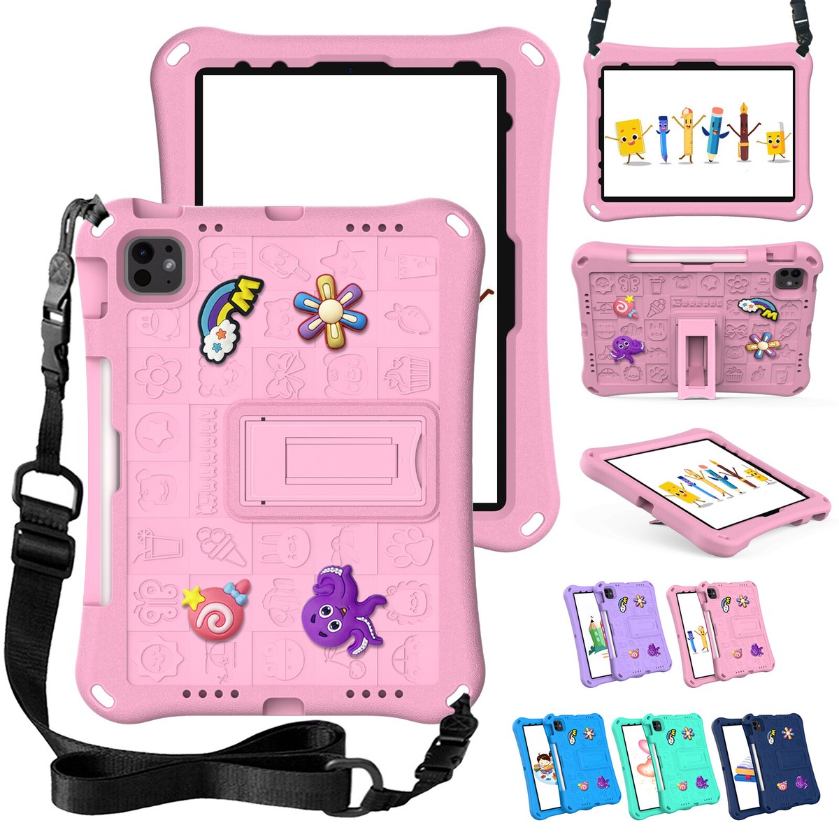Crossbody Cute Kids Case Stand Rugged Cover For iPad Air 2024/iPad