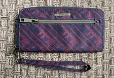 Travelon Zip Around Wallet Wristlet Navy Burgundy Travel Wallet
