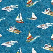 Travel Fabric  Going Places Sailboat on Ocean Blue  Blank Quilting YARD