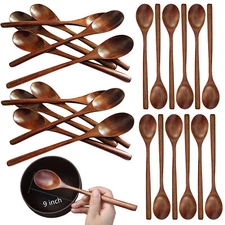 Lots Kitchen Wooden Long Spoon Cooking Utensil Tool Soup Teaspoon Catering