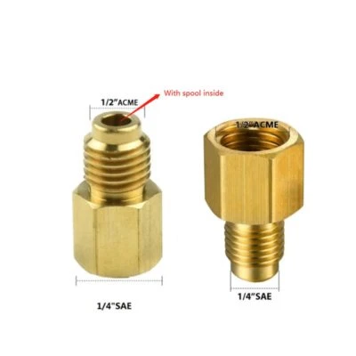 2Pcs/Set R134a To R12 Fitting Adapter 1/4 Female Flare 1/2 Acme Male Valve Kits