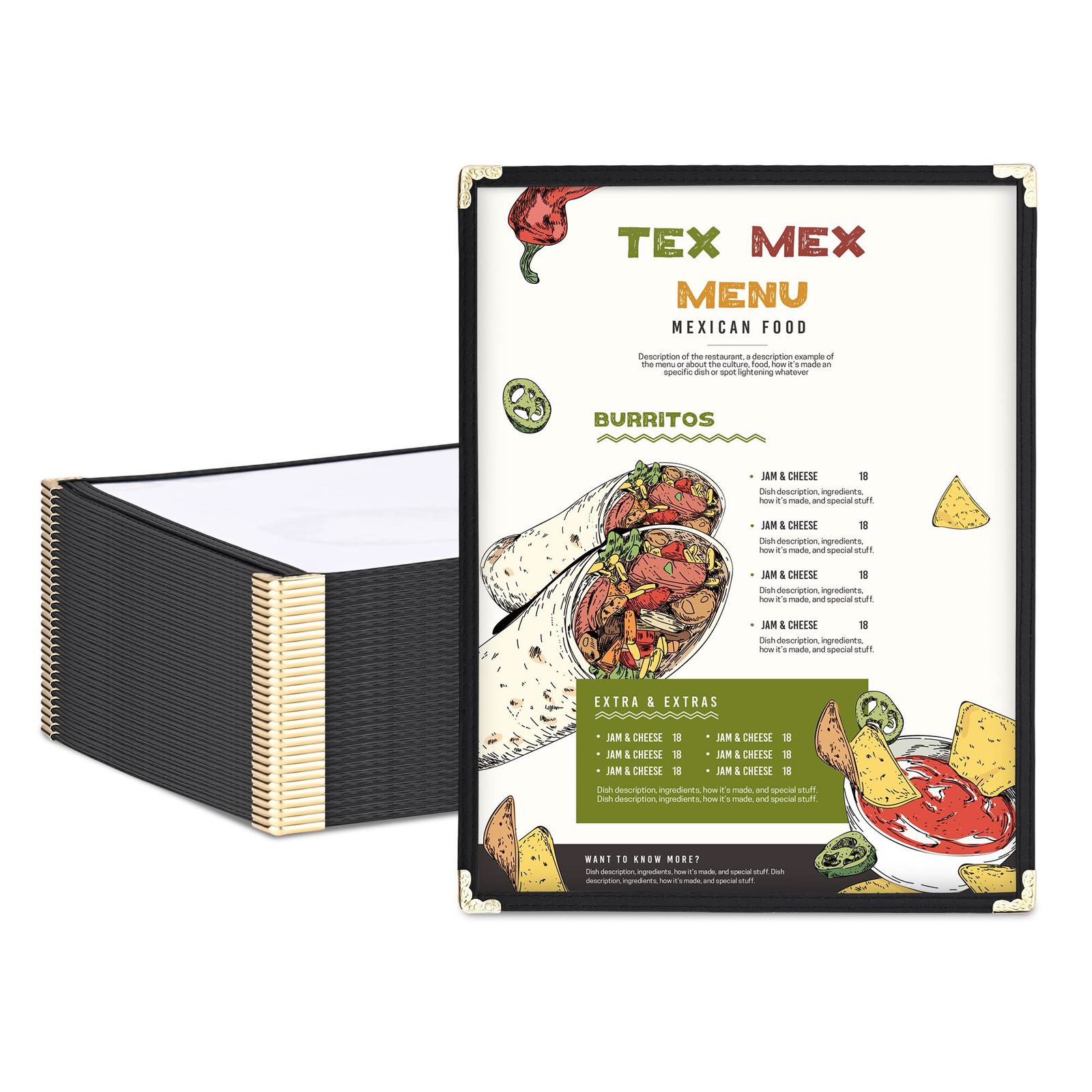 WeChef 30 Packs Restaurant Menu Covers 8.5 x 11 Single Page 1 Page 2 Views Black