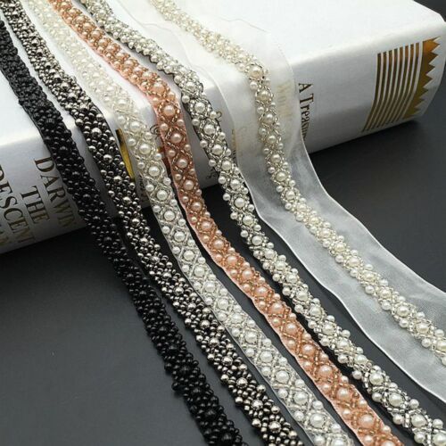Accessories Wedding Pearl Bridal Applique Beaded Lace Trim Dress Decor Ribbon - Picture 1 of 17