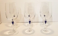 Courvoisier Cobalt Blue Teardrop Stem Crystal Glasses 6.5" Etched Bottom
