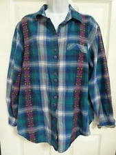 *BACKROAD BLUES Sz 18W  Plaid Country Western Cowgirl Blouse Button Up*